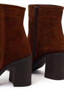 Woman Walnut Zip Closure Chunky Heeled Suede Boots | Derimod