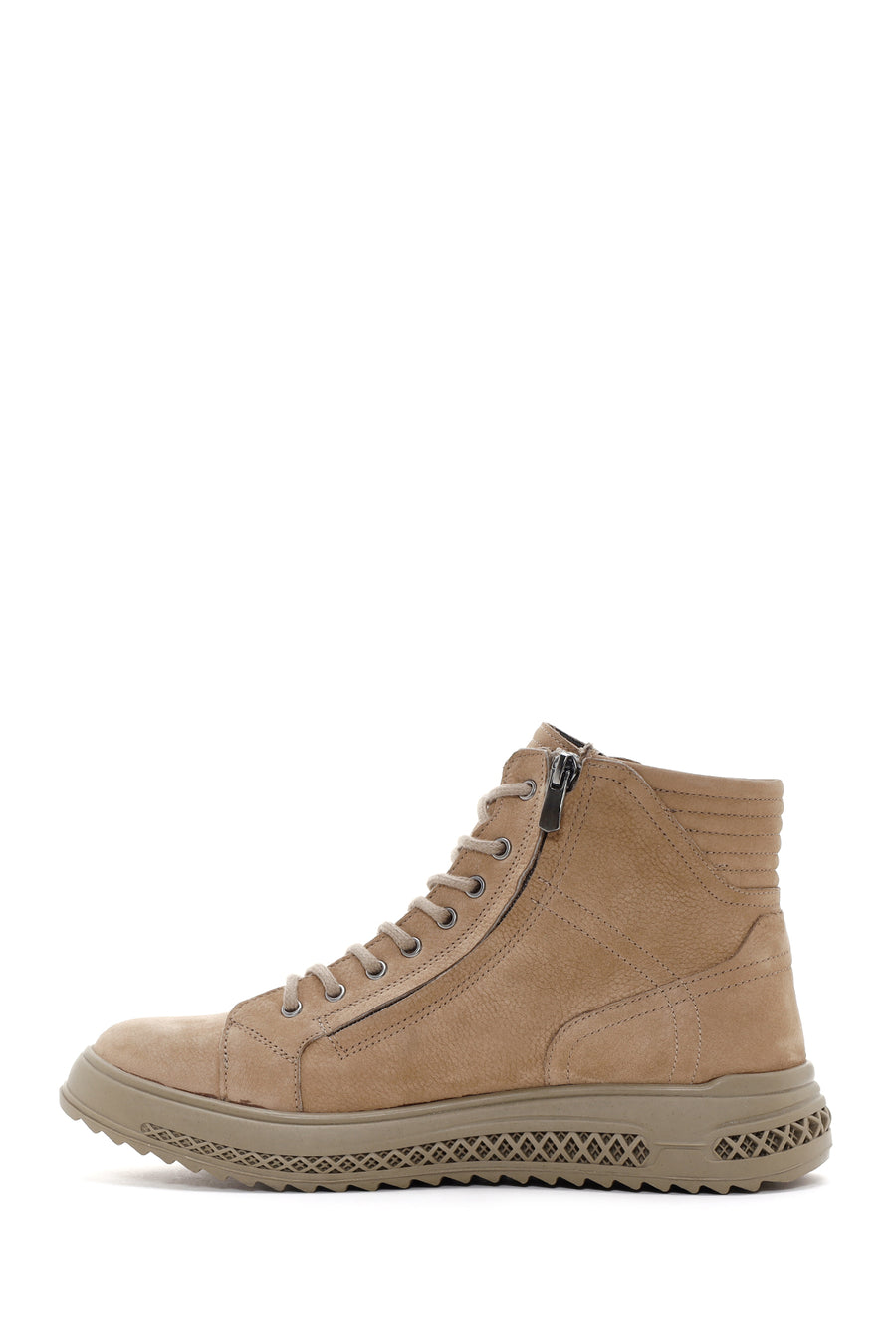 Men's Beige Double Zipper Nubuck Leather Casual Boots