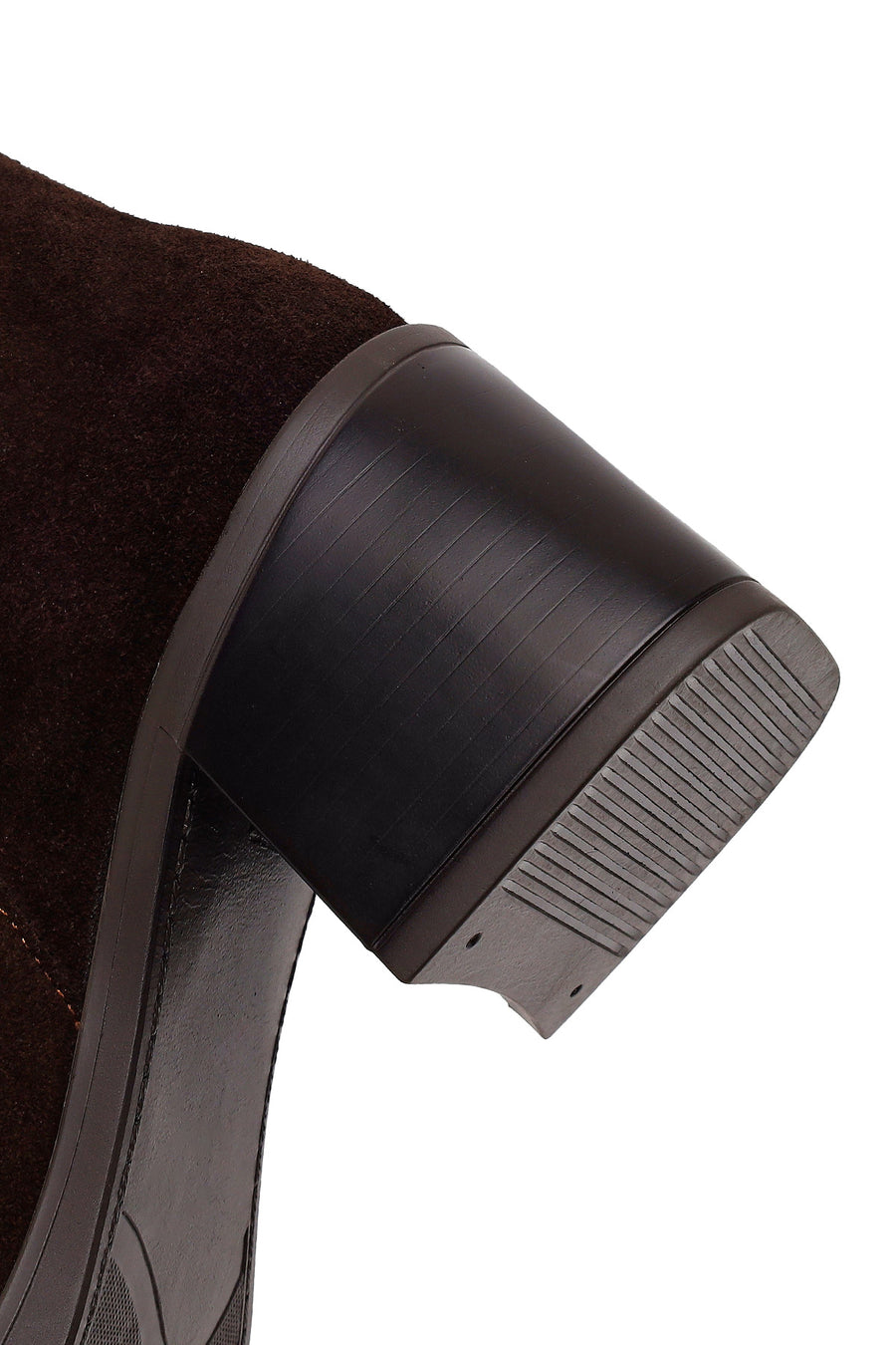 Woman Brown Zip Closure Chunky Heeled Suede Boots