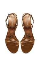 Woman Tan Ankle-Buckle High Thin-Heel Suede Sandal | Derimod