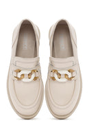 Women's Beige Buckle Detailed Leather Masculine Loafer | Derimod
