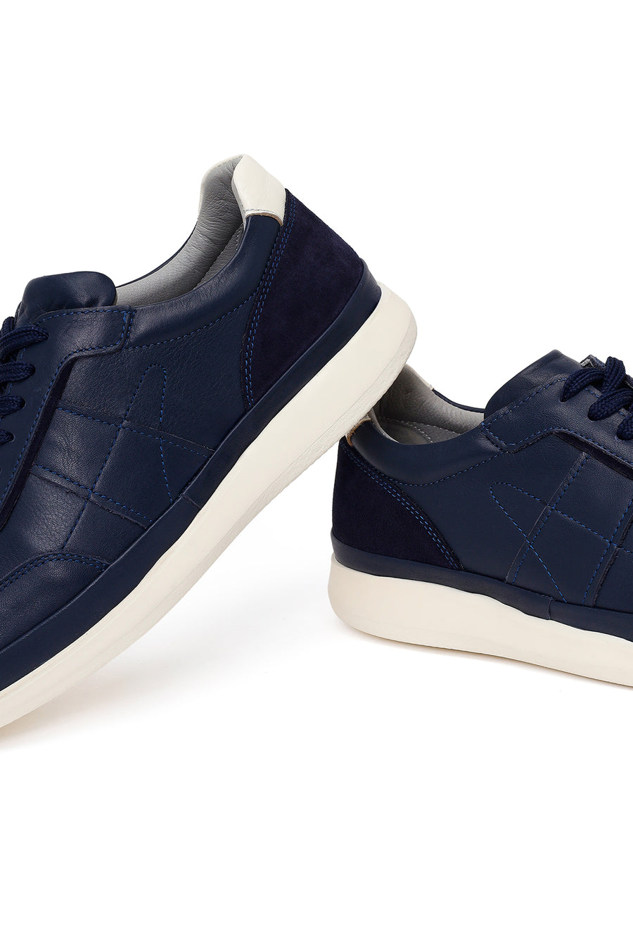 Erkek Lacivert Bağcıklı Deri Casual Sneaker