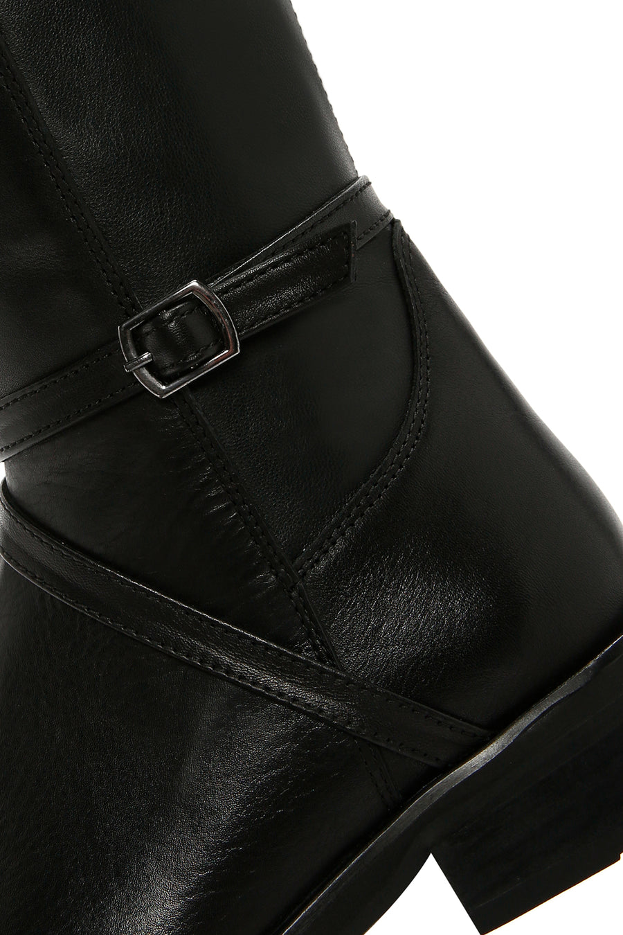 Women's Black Buckle Zippered Leather Boots