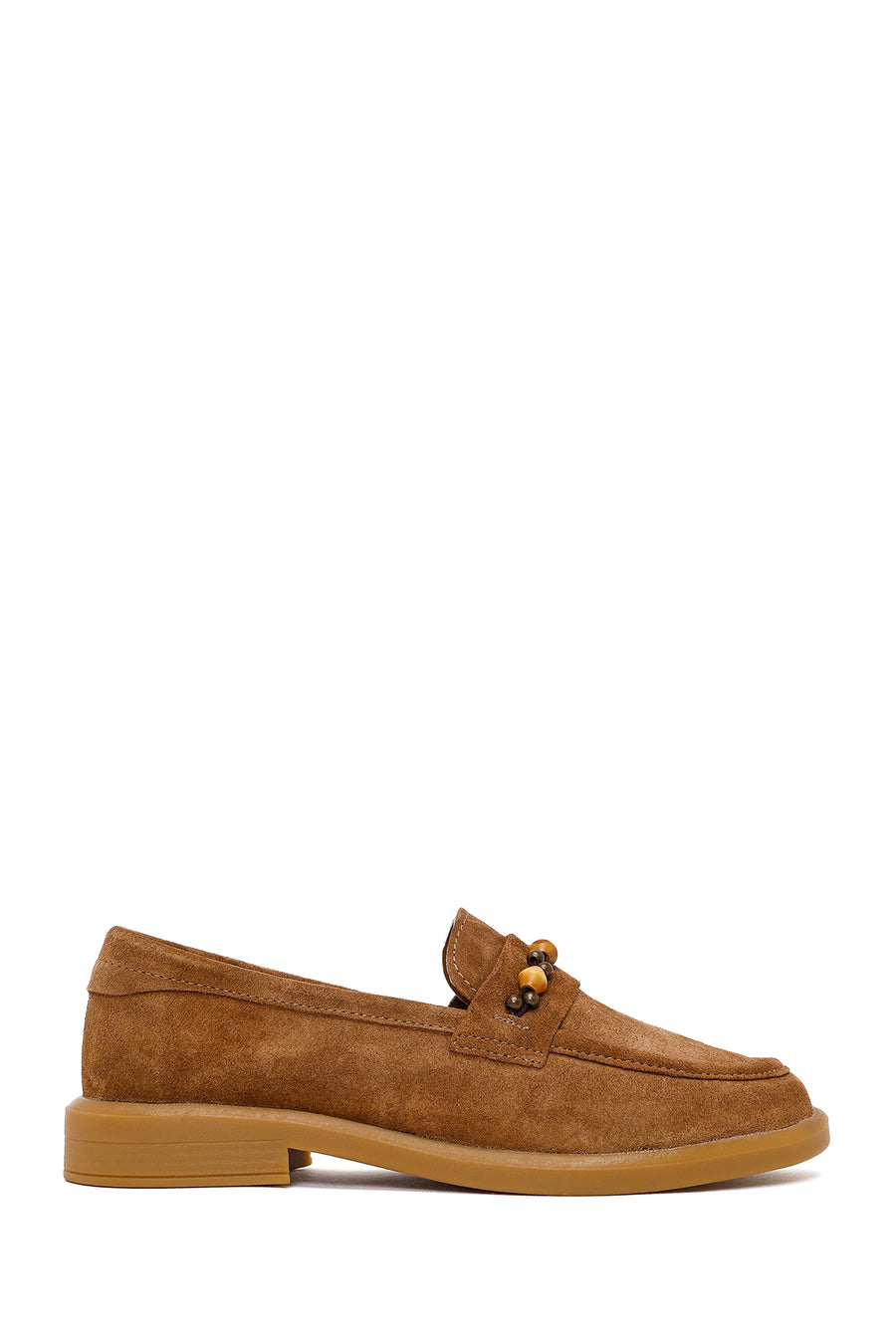 Kadın Taba Boncuklu Süet Deri Loafer 26PFD510710 | Derimod