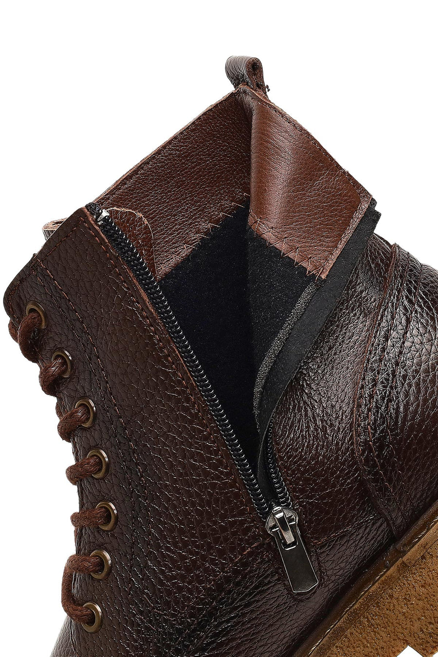 Men's Brown Zippered Thick-Soled Leather Boots