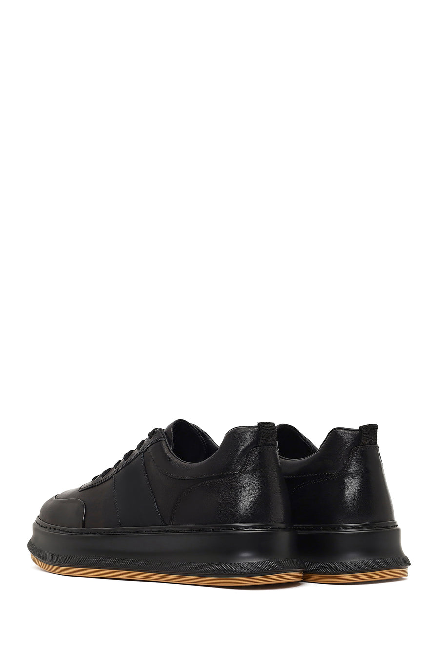 Men's Black Lace-Up Thick-Soled Leather Sneaker