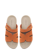 Woman Orange Strapped Nubuck Leather Slipper | Derimod