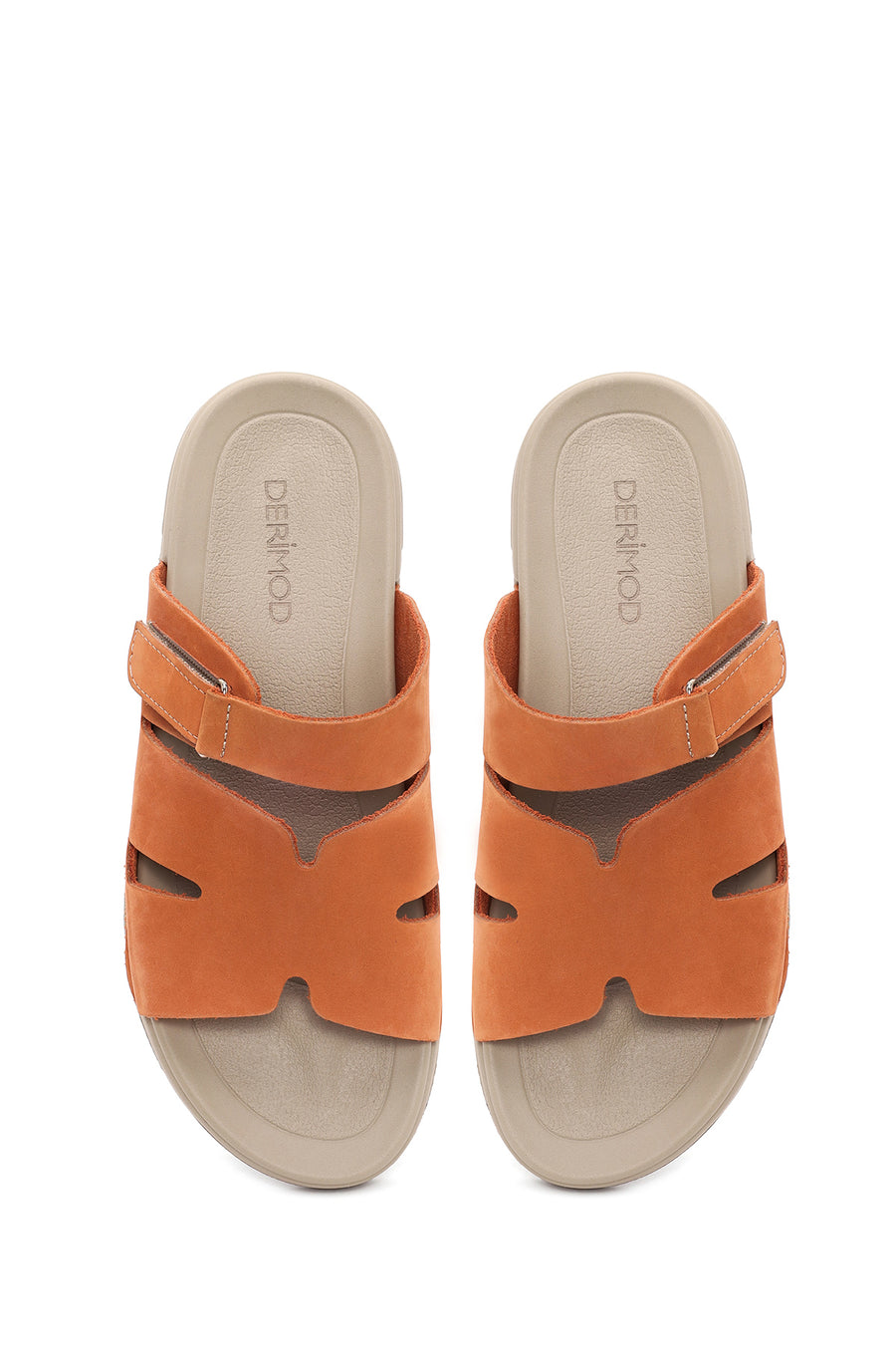 Woman Orange Strapped Nubuck Leather Slipper