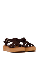 Woman Brown Ankle-Buckle Thick-Soled Suede Comfort Sandal | Derimod