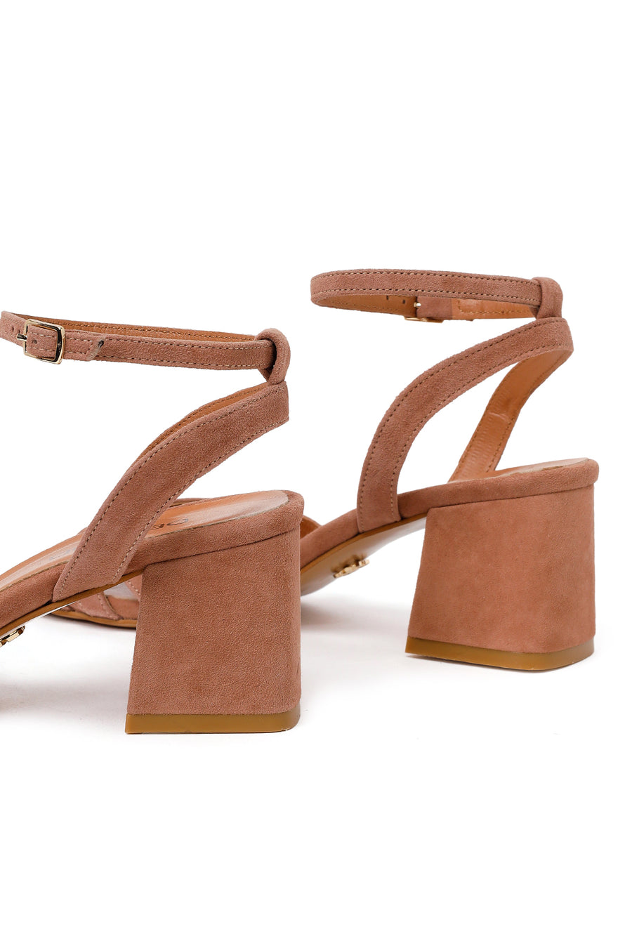 Woman Mink Ankle-Buckle Chunky-Heel Suede Leather Sandals