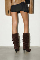 Woman Brown Thin-Heeled Suede Boots | Derimod