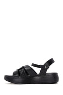 Women's Black Leather Thick-Sole Comfort Sandals | Derimod