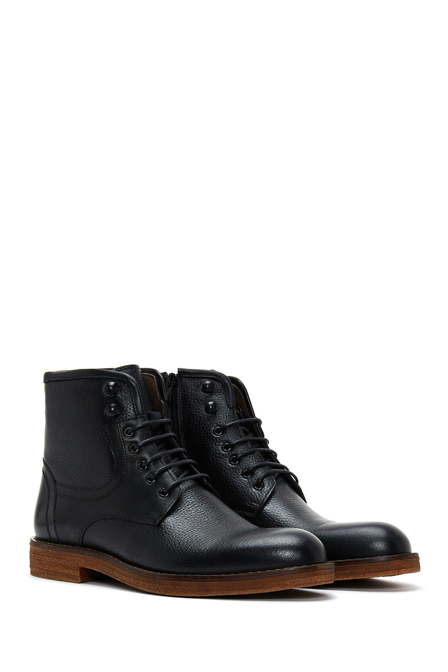 Men's Black Leather Zippered Casual Boots