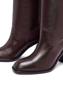 Woman Burgundy Thick Heels Leather Boot | Derimod
