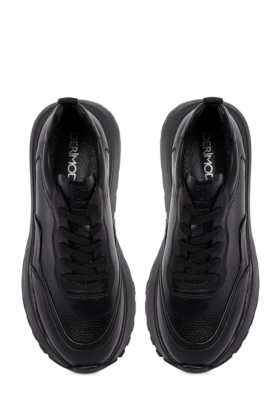 Men's Black Lace-Up Thick-Soled Leather Sneaker
