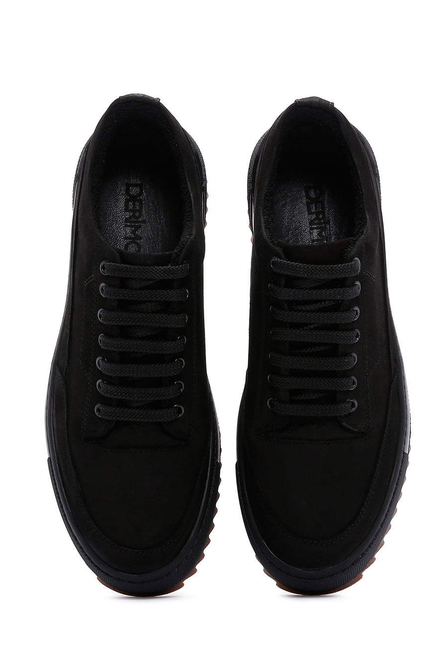 Men's Black Thick Sole Nubuck Leather Casual Sneaker