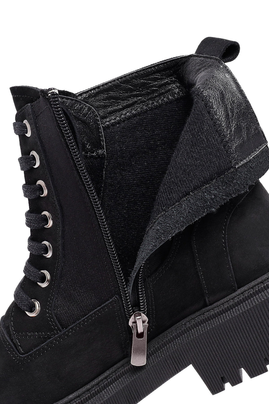 Woman Black Zippered Leather Postal Boots