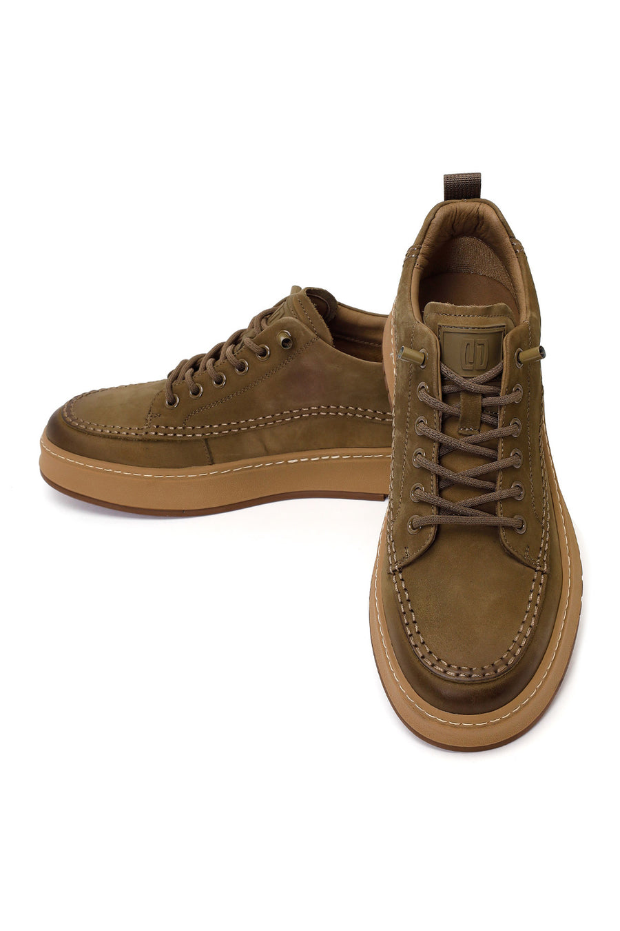 Erkek Haki Bağcıklı Kalın Tabanlı Nubuk Deri Sneaker