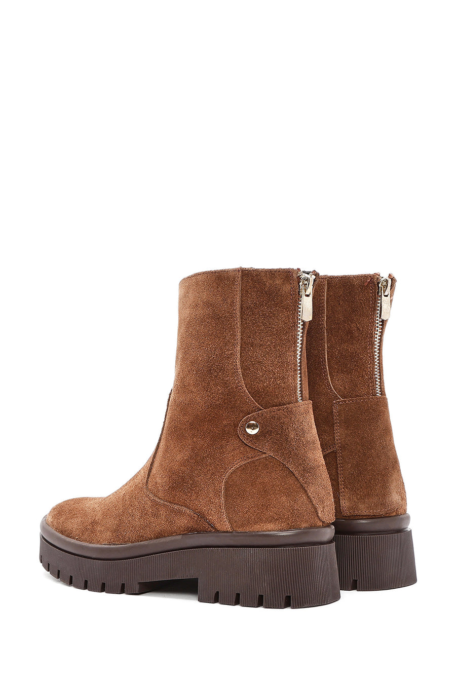 Women's Tan Zippered Suede Leather Boots