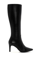 Women's Black Zippered Thin Heeled Leather Boots | Derimod