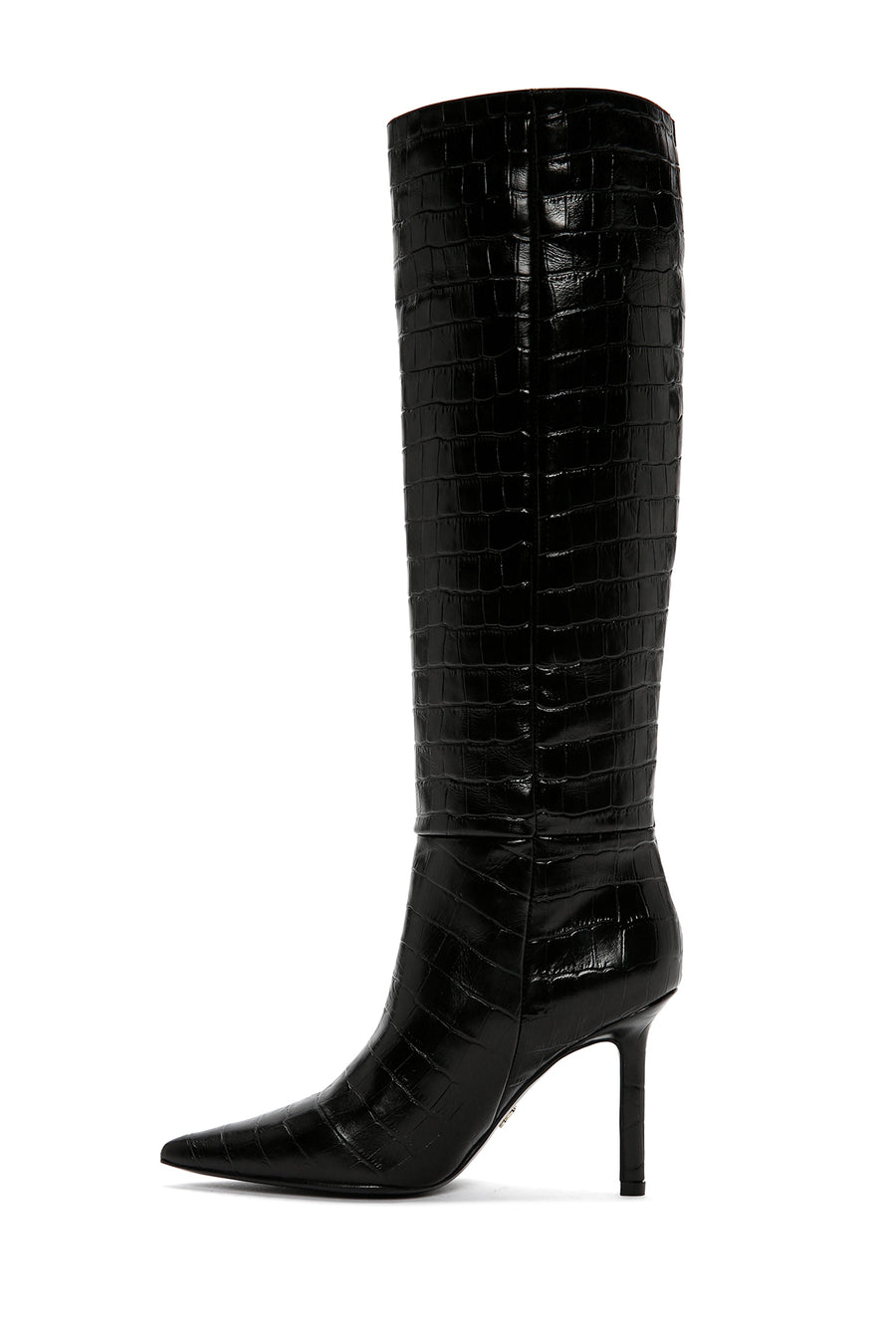 Women's Black Crocodile Patterned Thin Heeled Leather Boots