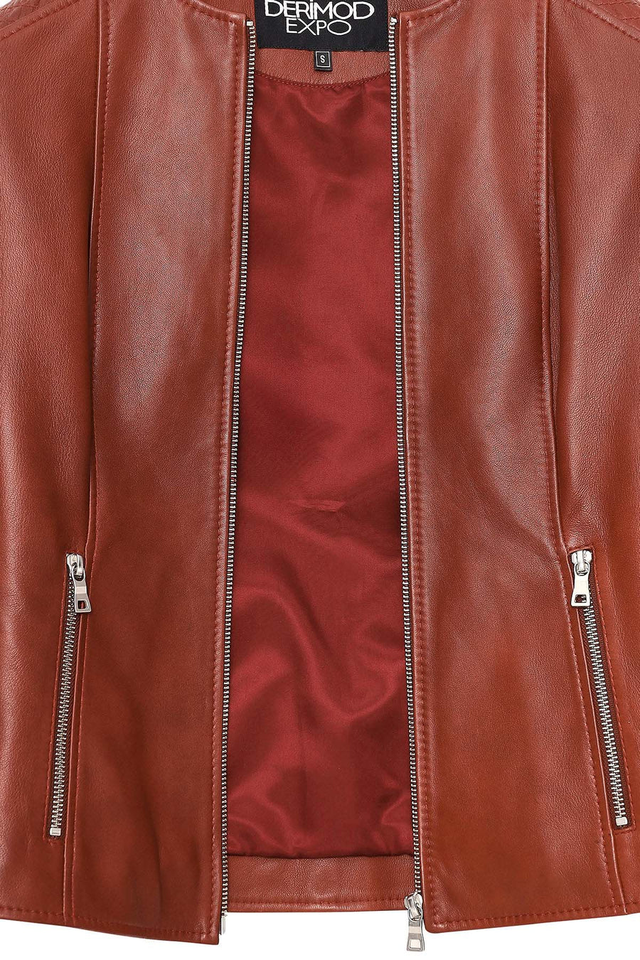 Irina Women's Tan Mandarin Collar Leather Jacket
