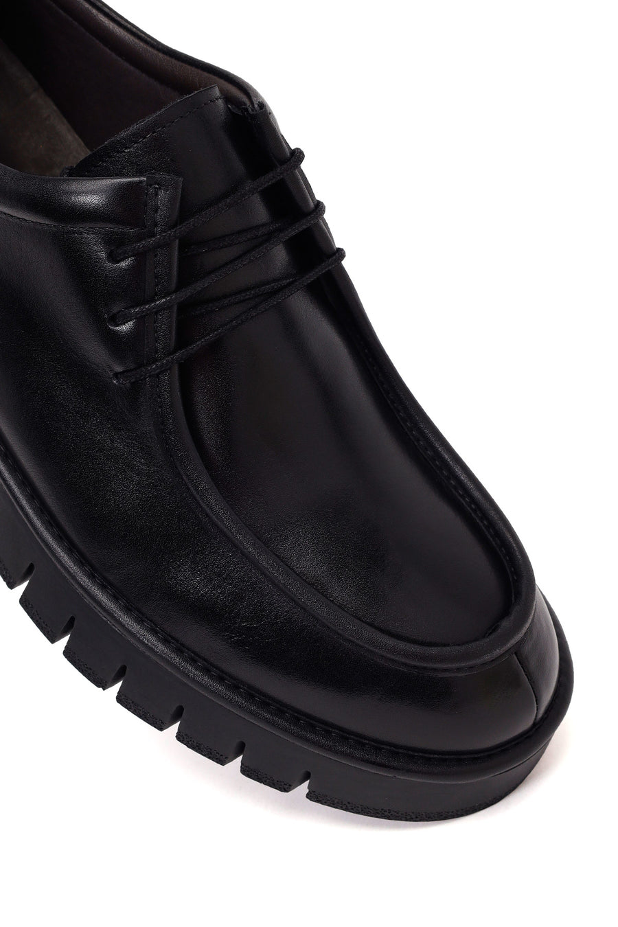 Male Black Lace-Up Thick-Soled Leather Casual Shoes