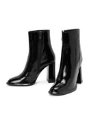Woman Black Zippered High Thick Heel Patent Leather Leather Boat | Derimod