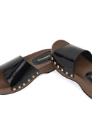 Woman Black Thick-Soled Patent Leather Slippers | Derimod