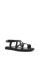 Women's Black Leather Ankle Buckle Sandals | Derimod