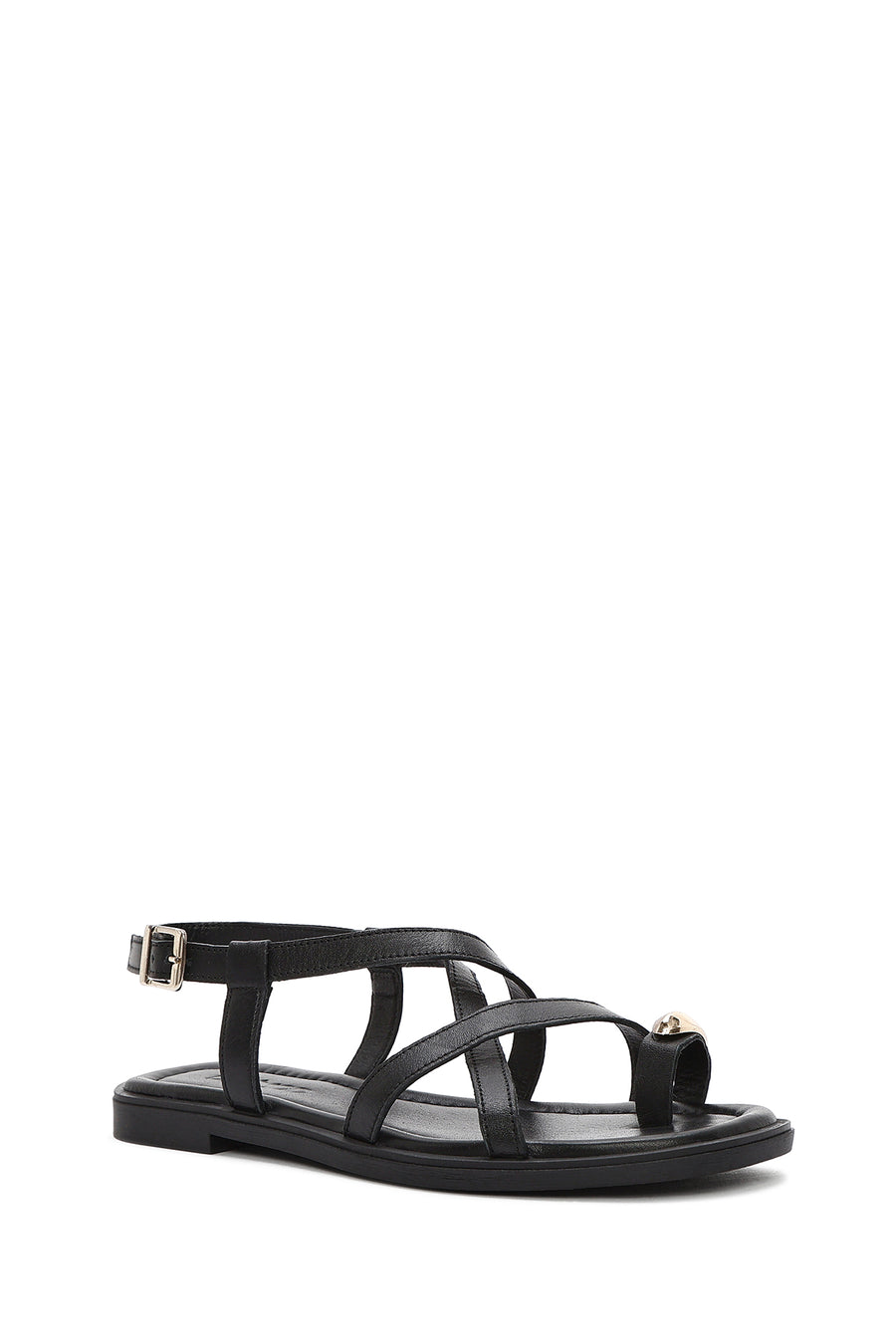 Women's Black Leather Ankle Buckle Sandals