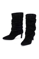 Woman Black Thin High-Heeled Suede Boots | Derimod