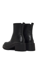Women's Black Zippered Thick-Soled Leather Boots | Derimod
