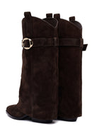 Woman Brown Chunky Heeled Suede Boots | Derimod
