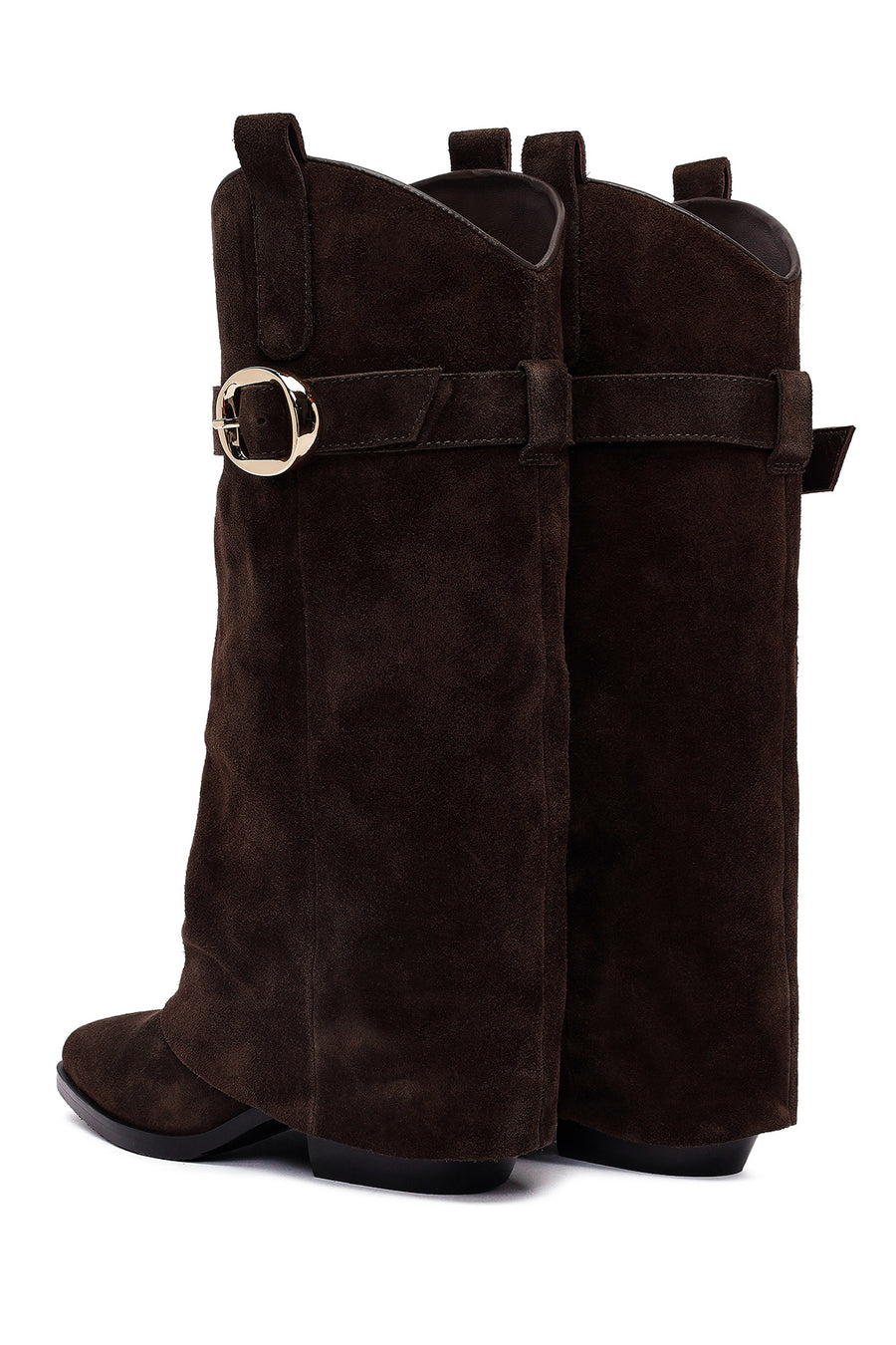 Woman Brown Chunky Heeled Suede Boots