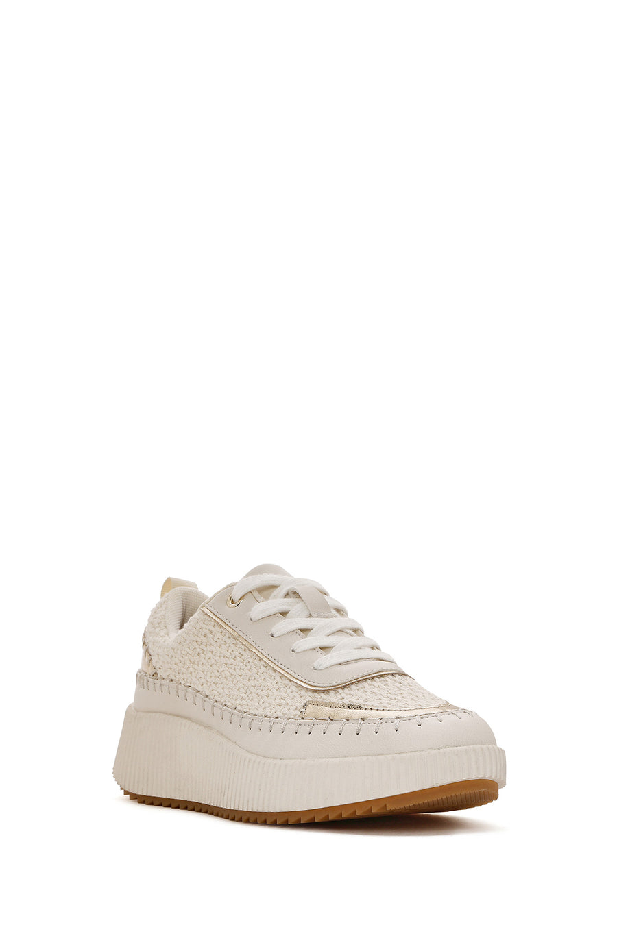 Kadın Bej Bağcıklı Kalın Tabanlı Örgülü Sneaker