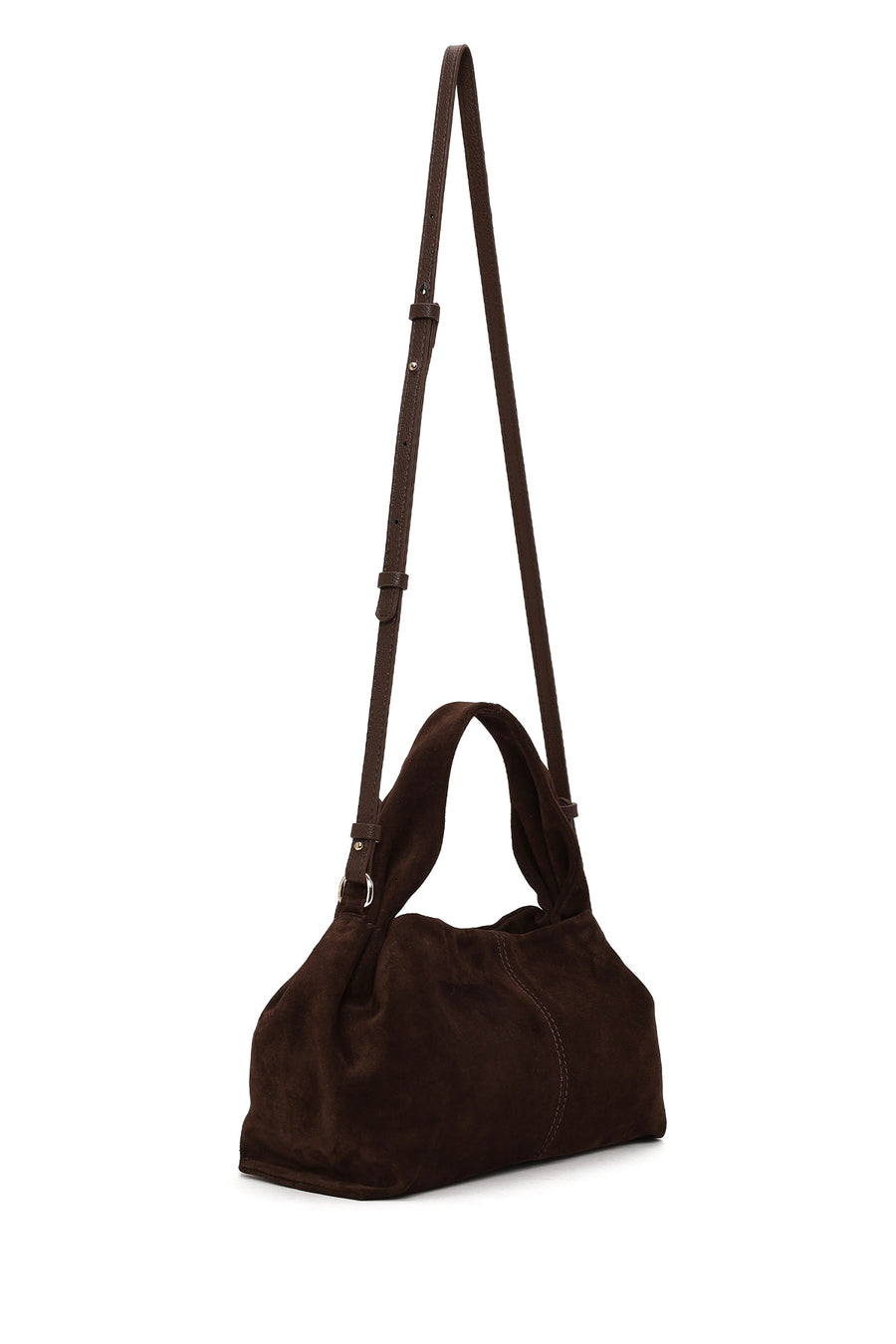 Woman Dark Mink Long Strap Suede Shoulder Bag
