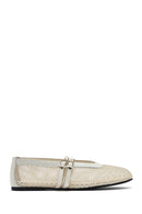Women's Beige Buckled Mesh Fabric Ballerinas | Derimod