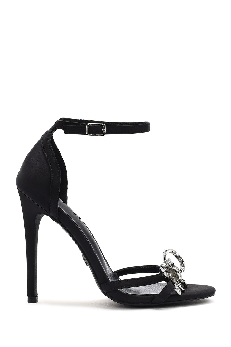 Women's Black Ankle Strap Stone High Thin Heel Shoes
