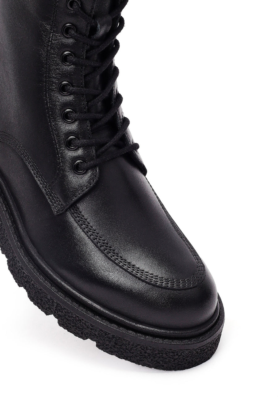 Women's Black Zippered Thick-Soled Leather Ankle Boots