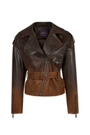 Soho Woman Brown Short Oversize Biker Suede Jacket | Derimod