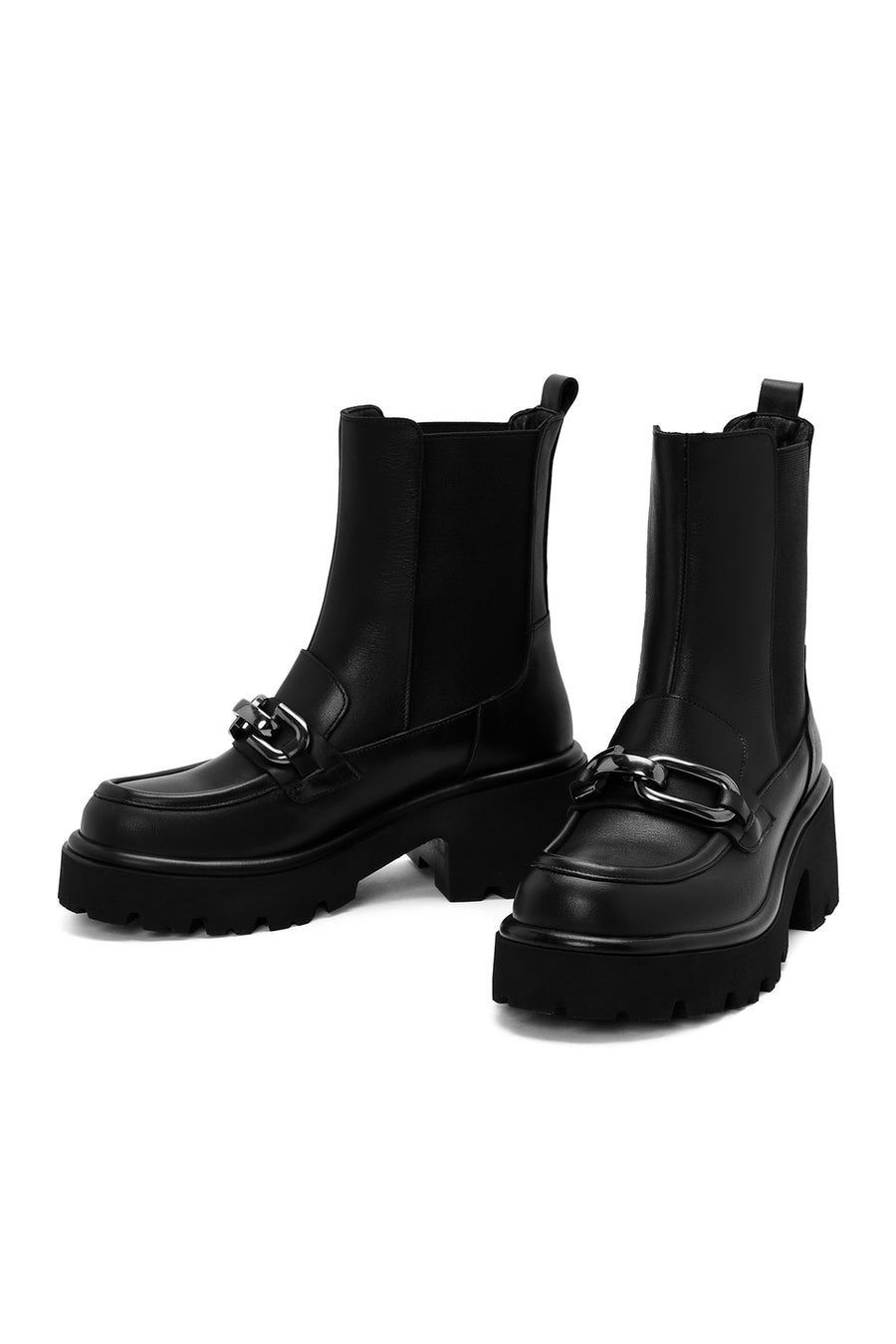 Women's Black Chain Detail Leather Chelsea Boots