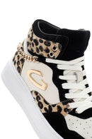 Alberto Guardiani Women's Black White Leopard Leather Thick Sole High Top Sneaker | Derimod