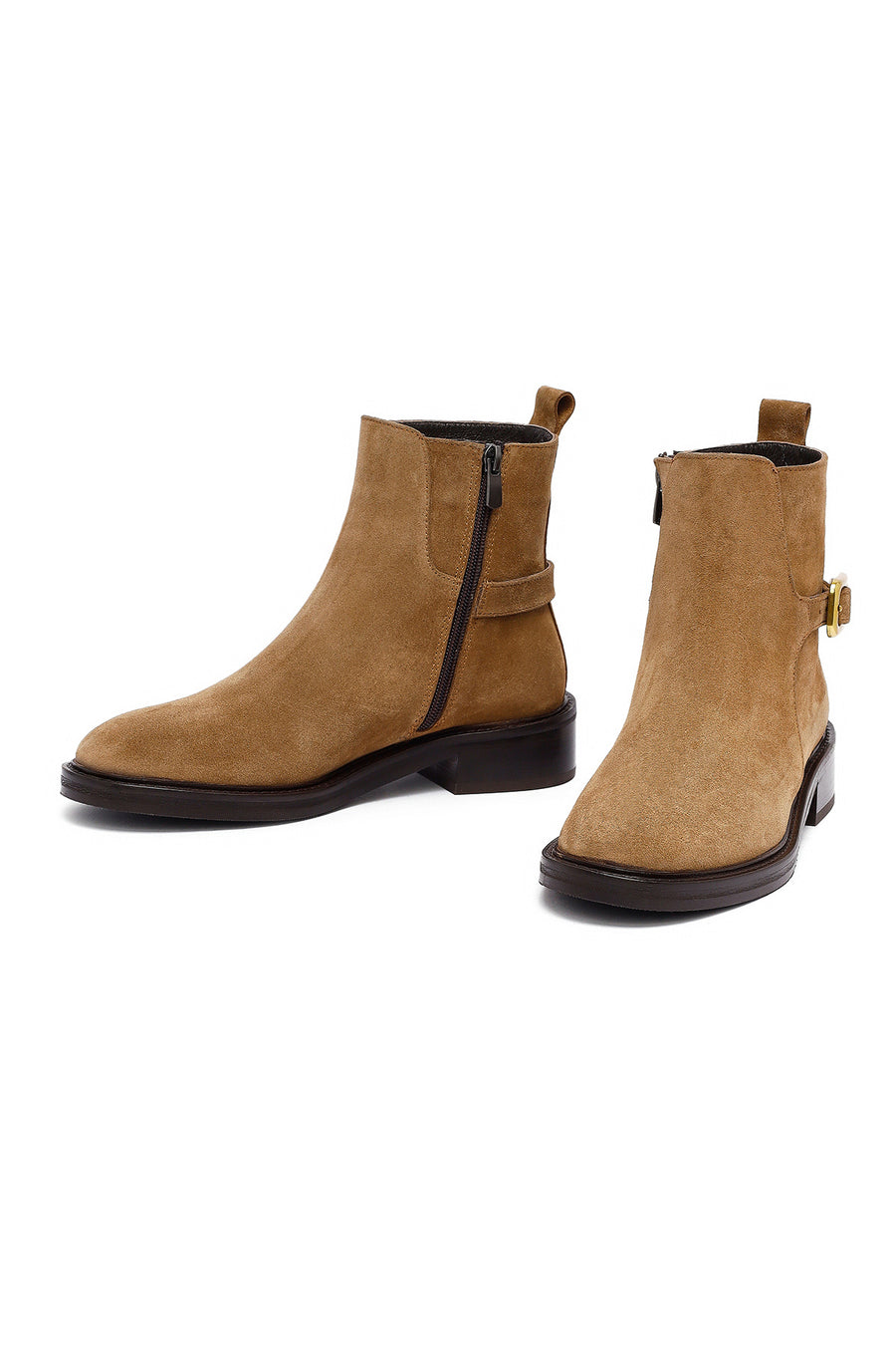 Woman Mink Zippered Suede Leather Boat
