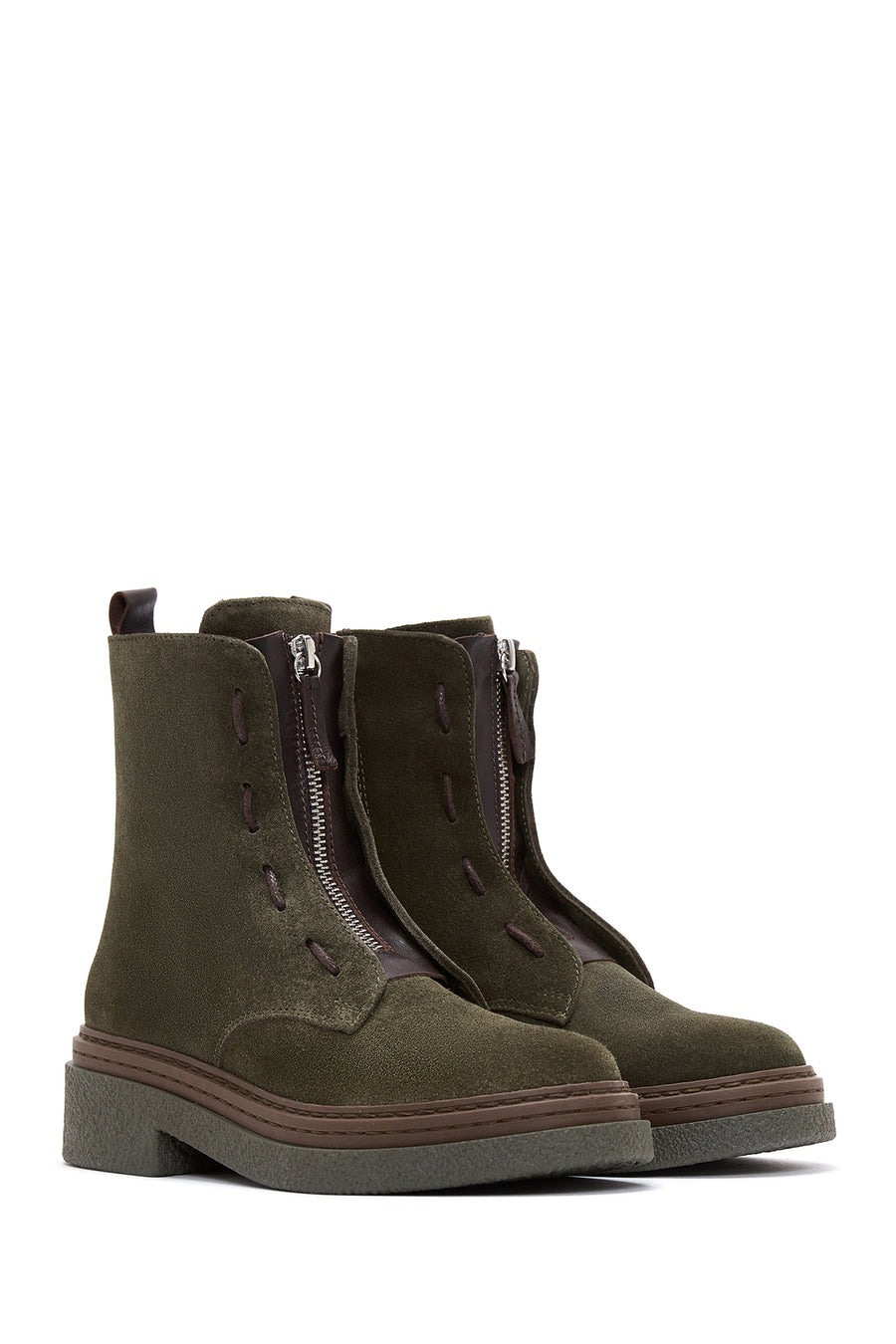 Women's Green Zippered Suede Leather Boots