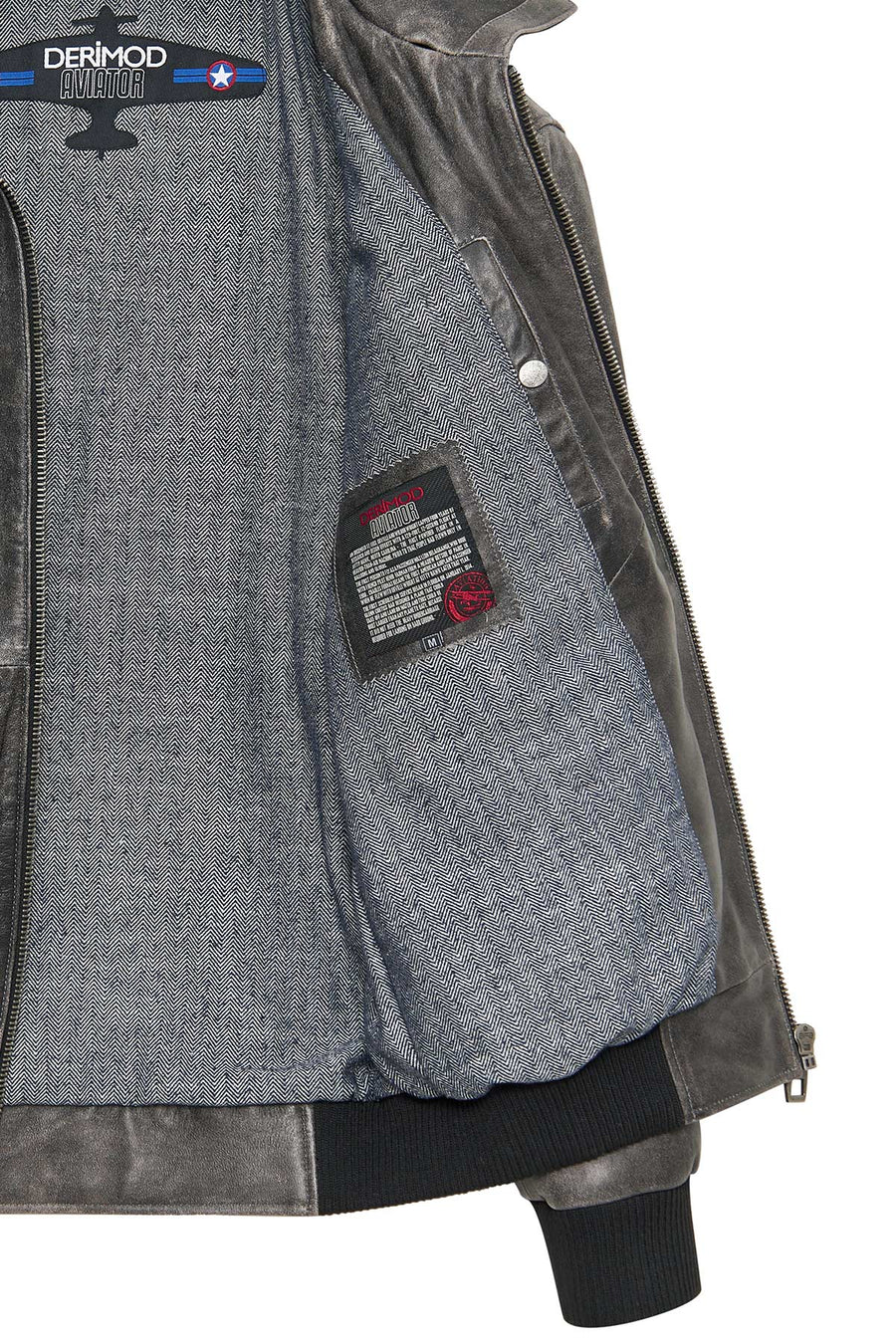 Hurricane Men's Grey Fur Collar Pilot Leather Jacket with Emblem