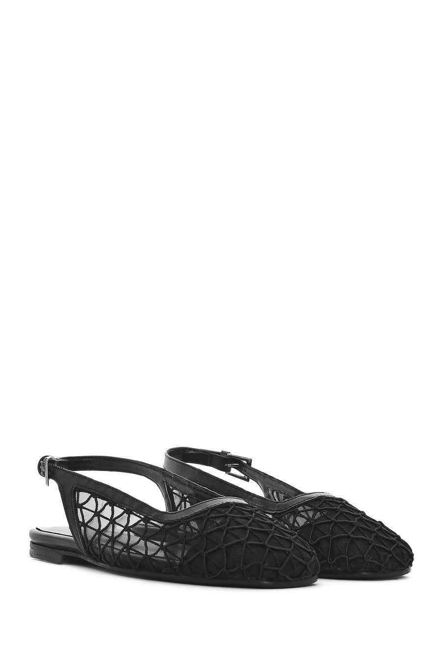 Women's Black Open Back Patterned Ballerinas