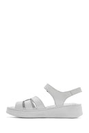 Women's White Ankle Strap Thick Soled Leather Comfort Sandals | Derimod