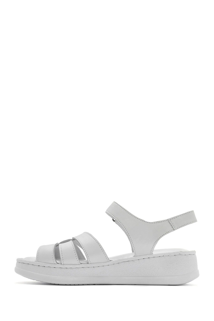 Women's White Strappy Thick Soled Leather Comfort Sandals