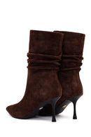 Woman Brown Thin-Heeled Suede Boots | Derimod